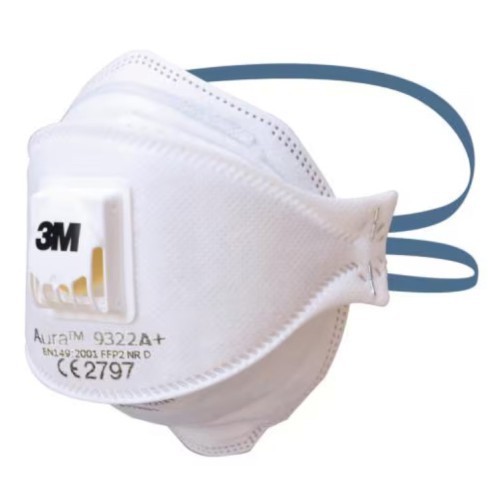 RESPIRATOR, FLAT FOLD DUST MASK, P2, W/VALVE 3M, 9322A+ (BOX OF 10)